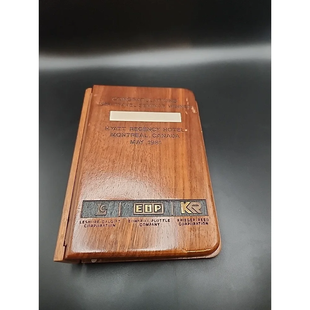 Vintage Commemorative Wooden Address Book Montreal Hyatt Regency '81 Engraved